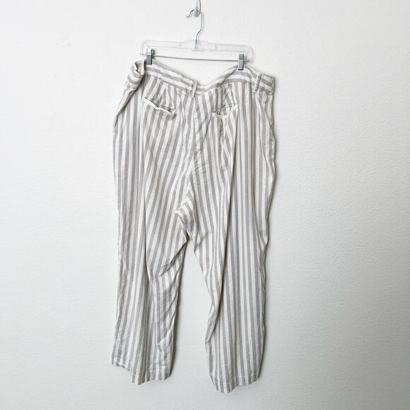 [Torrid] Tan Cream Linen Blend Striped Wide Leg Pants High Rise Casual Size 24 - Picture 3 of 12